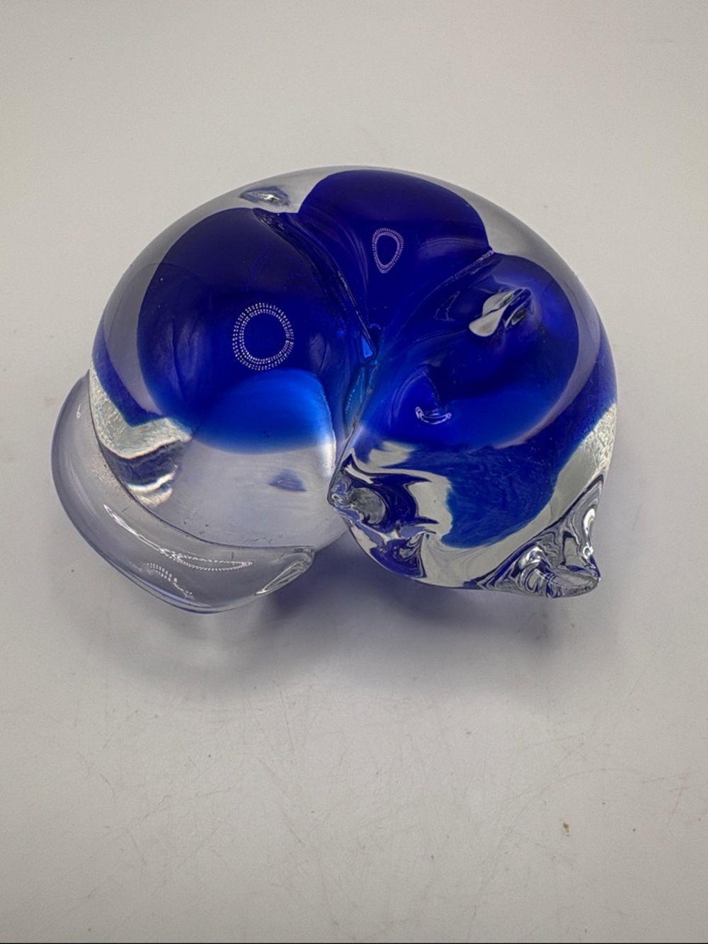 Cobalt Blue Glass Art Sleeping Cat Sculpture - Home Accent